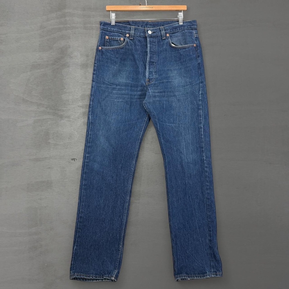Vintage Levi's 501 xx Jeans Dark Wash Blue 90s Button Fly Made in USA 33 x 33